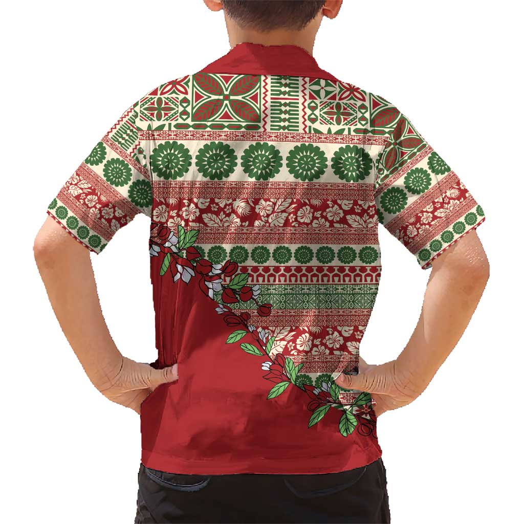 Fiji Marau na Kerisimasi Kid Hawaiian Shirt Red Tagimoucia Tapa Masi Tribal - Polynesian Pride