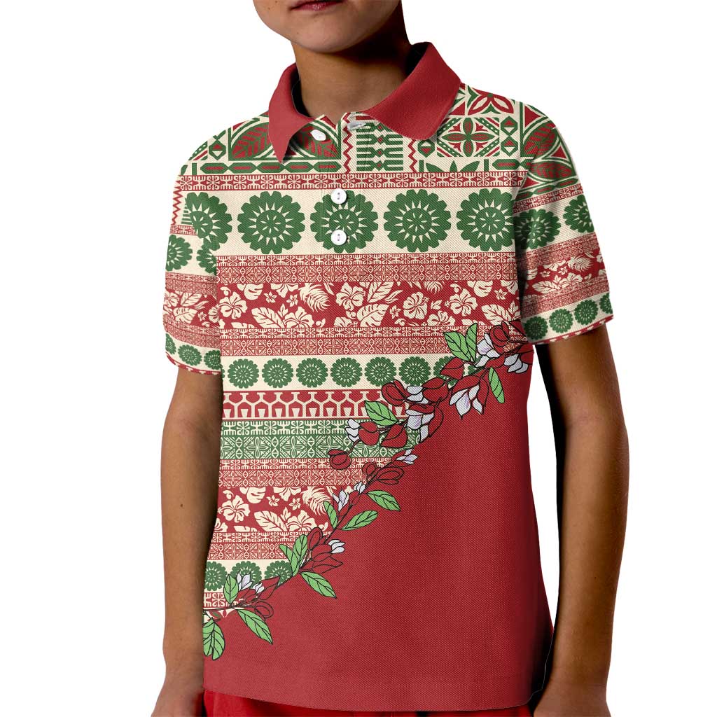 Fiji Marau na Kerisimasi Kid Polo Shirt Red Tagimoucia Tapa Masi Tribal - Polynesian Pride