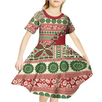 Fiji Marau na Kerisimasi Kid Short Sleeve Dress Red Tagimoucia Tapa Masi Tribal - Polynesian Pride