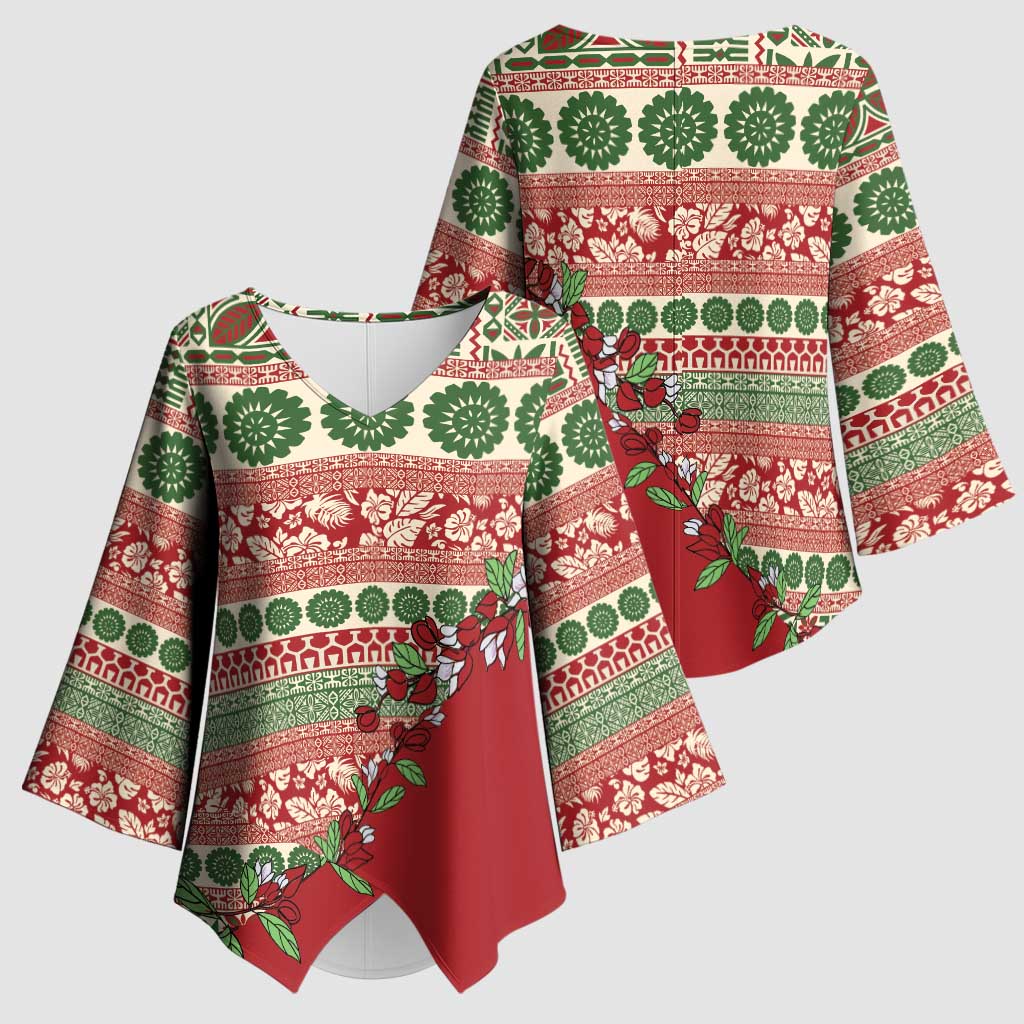 Fiji Marau na Kerisimasi Kimono Sleeve Blouse Red Tagimoucia Tapa Masi Tribal - Polynesian Pride