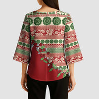 Fiji Marau na Kerisimasi Kimono Sleeve Blouse Red Tagimoucia Tapa Masi Tribal - Polynesian Pride