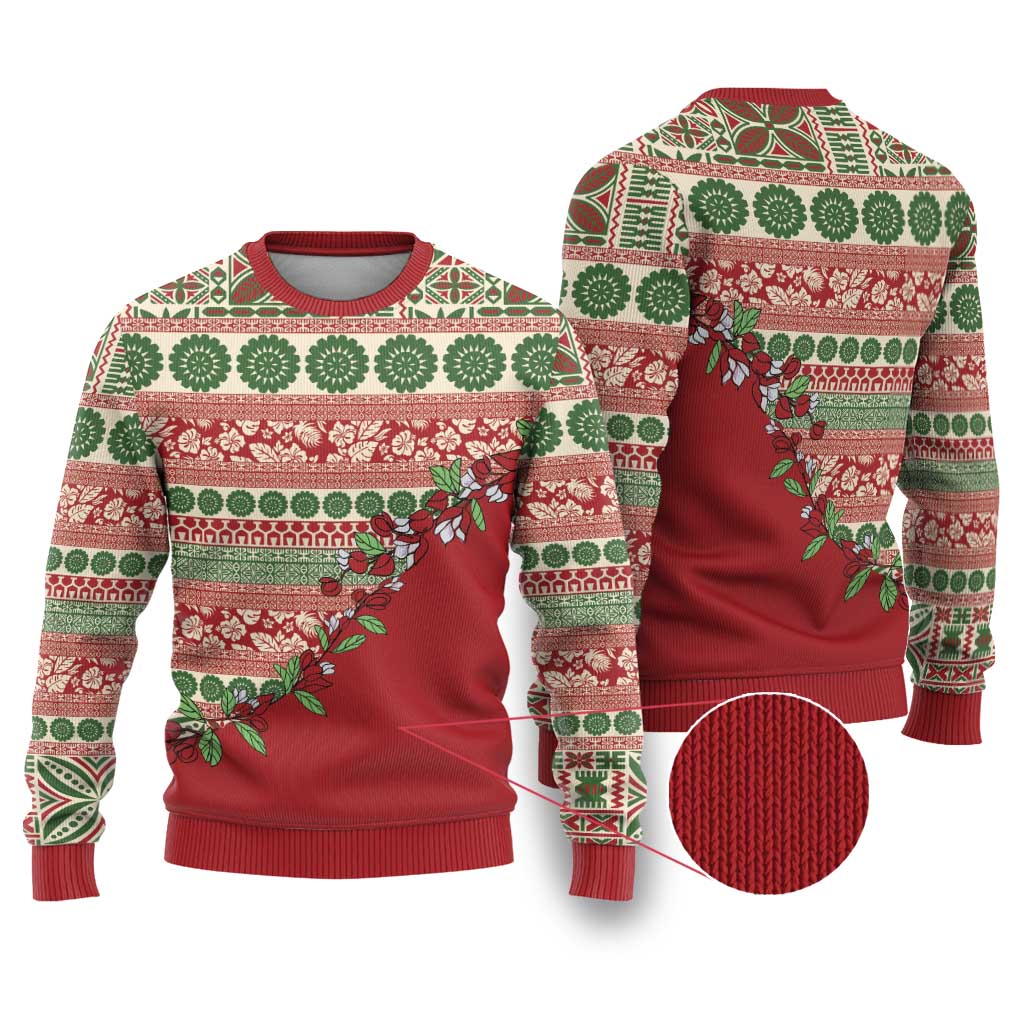 Fiji Marau na Kerisimasi Ugly Christmas Sweater Red Tagimoucia Tapa Masi Tribal - Polynesian Pride