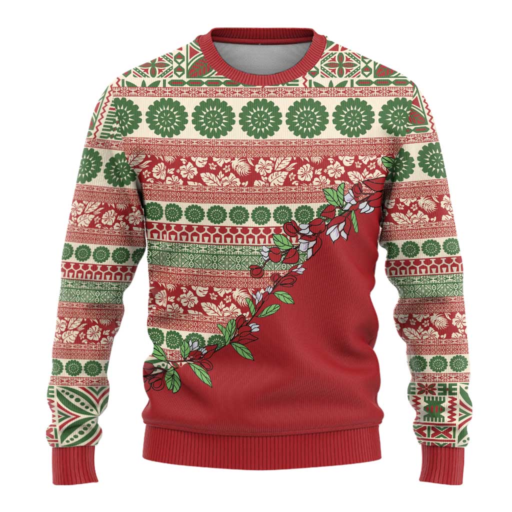 Fiji Marau na Kerisimasi Ugly Christmas Sweater Red Tagimoucia Tapa Masi Tribal - Polynesian Pride
