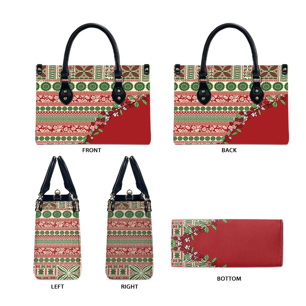 Fiji Marau na Kerisimasi Leather Bag Red Tagimoucia Tapa Masi Tribal - Polynesian Pride