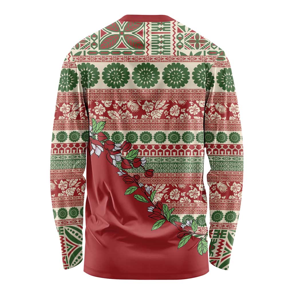 Fiji Marau na Kerisimasi Long Sleeve Shirt Red Tagimoucia Tapa Masi Tribal - Polynesian Pride