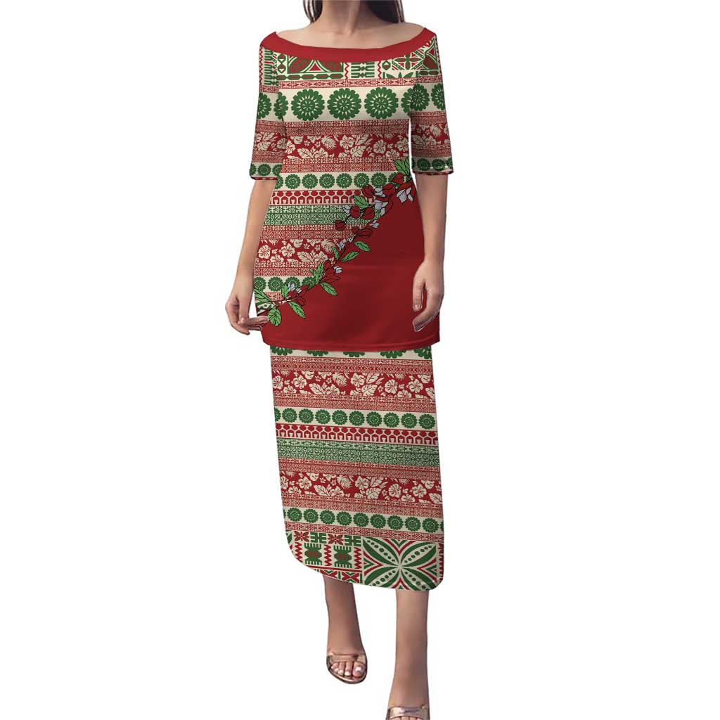 Fiji Marau na Kerisimasi Puletasi Red Tagimoucia Tapa Masi Tribal - Polynesian Pride