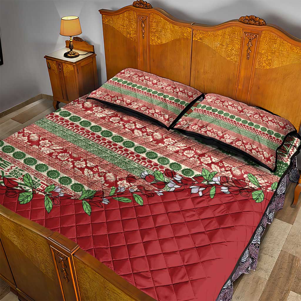 Fiji Marau na Kerisimasi Quilt Bed Set Red Tagimoucia Tapa Masi Tribal - Polynesian Pride