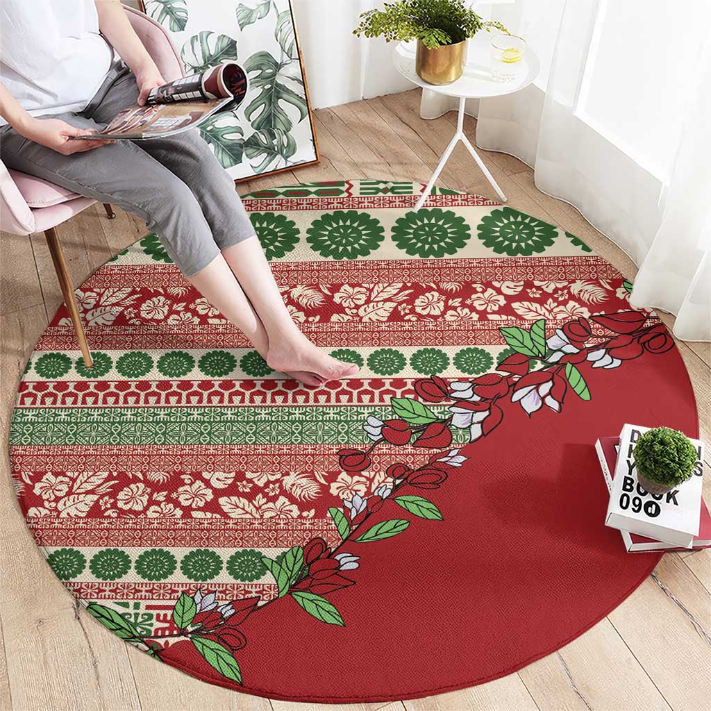 Fiji Marau na Kerisimasi Round Carpet Red Tagimoucia Tapa Masi Tribal - Polynesian Pride