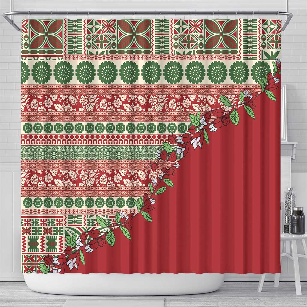 Fiji Marau na Kerisimasi Shower Curtain Red Tagimoucia Tapa Masi Tribal - Polynesian Pride