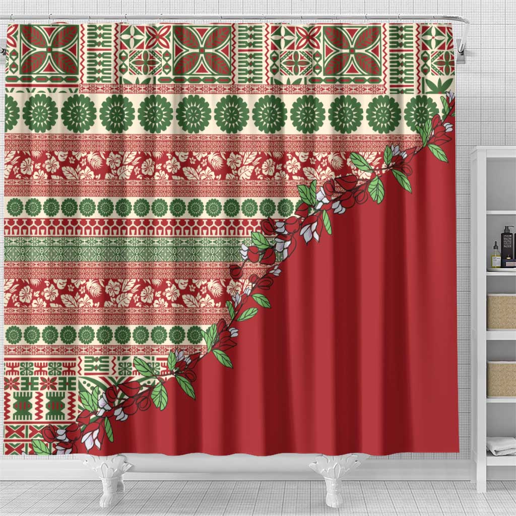 Fiji Marau na Kerisimasi Shower Curtain Red Tagimoucia Tapa Masi Tribal - Polynesian Pride
