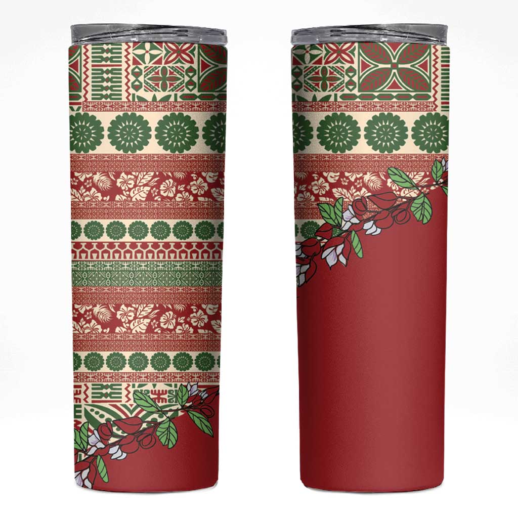 Fiji Marau na Kerisimasi Skinny Tumbler Red Tagimoucia Tapa Masi Tribal - Polynesian Pride