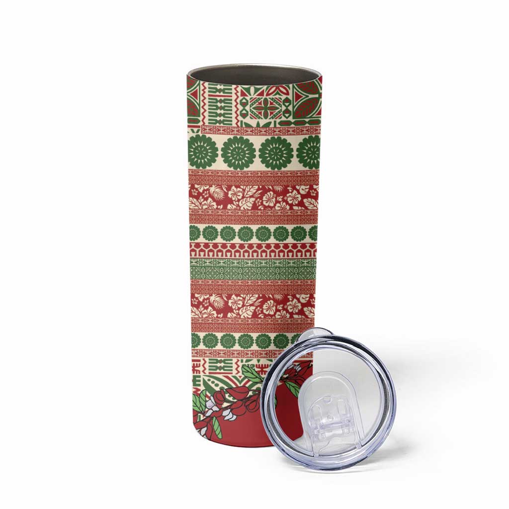 Fiji Marau na Kerisimasi Skinny Tumbler Red Tagimoucia Tapa Masi Tribal - Polynesian Pride