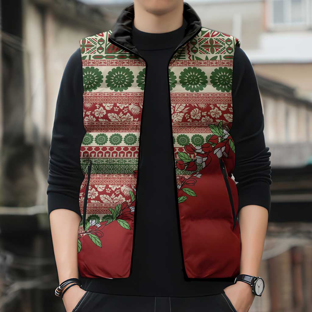 Fiji Marau na Kerisimasi Sleeveless Puffer Jacket Red Tagimoucia Tapa Masi Tribal LT9 - Polynesian Pride