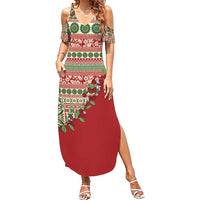 Fiji Marau na Kerisimasi Summer Maxi Dress Red Tagimoucia Tapa Masi Tribal - Polynesian Pride