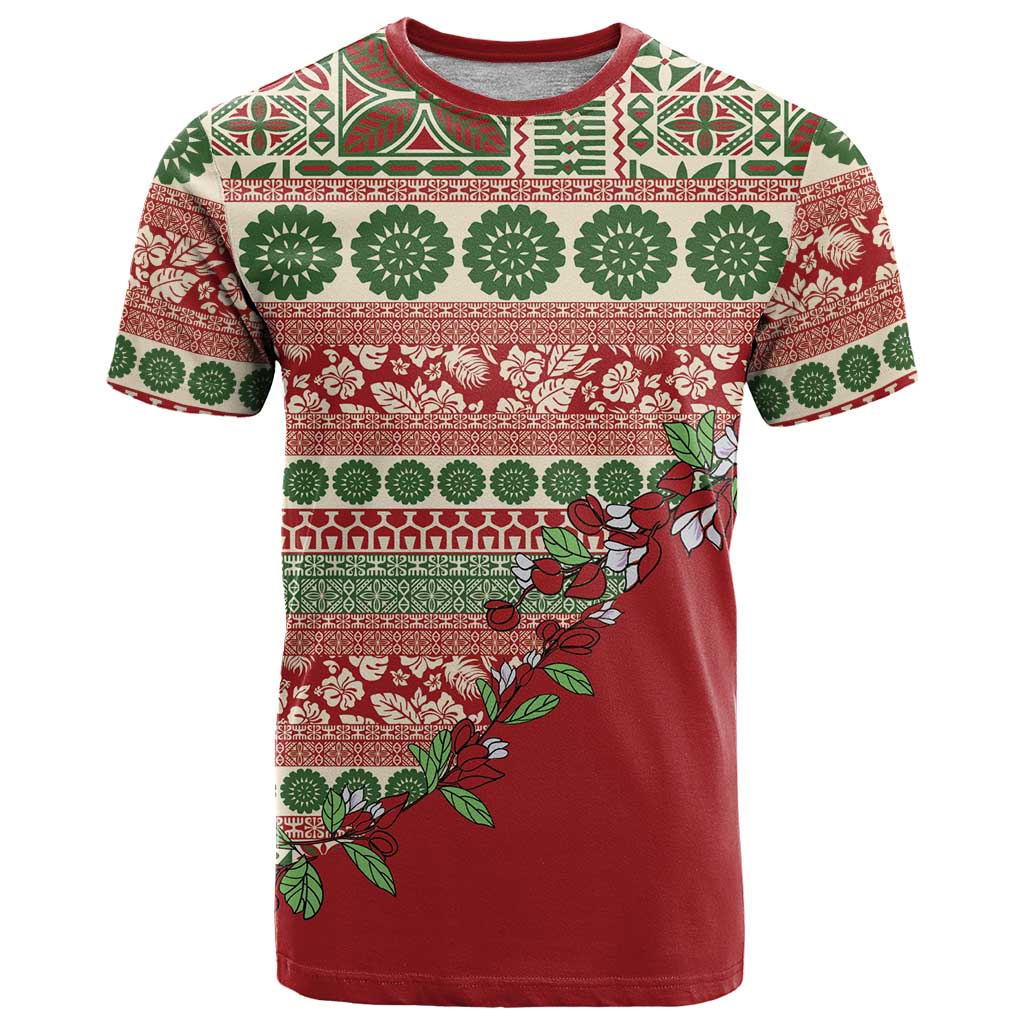 Fiji Marau na Kerisimasi T Shirt Red Tagimoucia Tapa Masi Tribal - Polynesian Pride