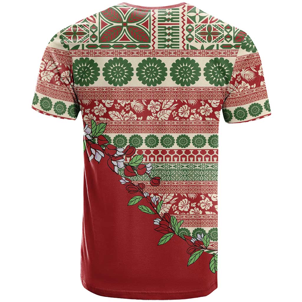 Fiji Marau na Kerisimasi T Shirt Red Tagimoucia Tapa Masi Tribal - Polynesian Pride