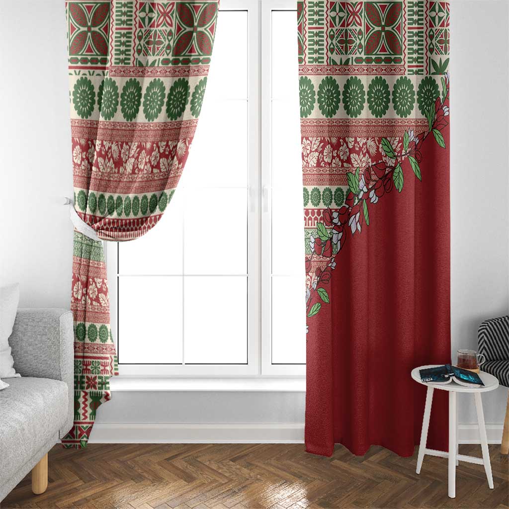 Fiji Marau na Kerisimasi Window Curtain Red Tagimoucia Tapa Masi Tribal - Polynesian Pride