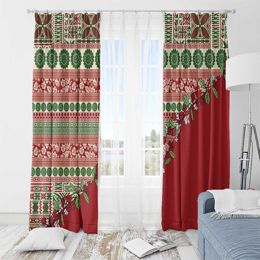 Fiji Marau na Kerisimasi Window Curtain Red Tagimoucia Tapa Masi Tribal - Polynesian Pride