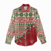 Fiji Marau na Kerisimasi Women Casual Shirt Red Tagimoucia Tapa Masi Tribal - Polynesian Pride
