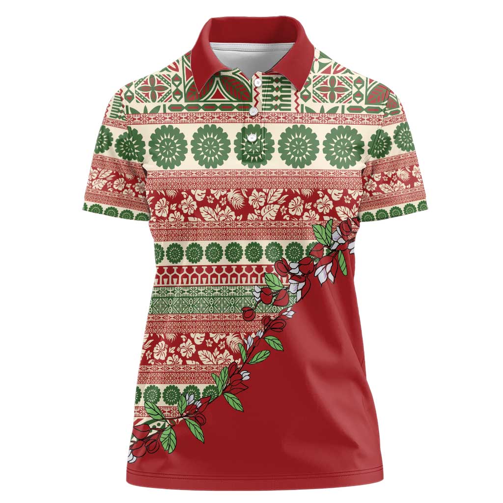 Fiji Marau na Kerisimasi Women Polo Shirt Red Tagimoucia Tapa Masi Tribal - Polynesian Pride