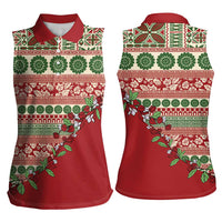 Fiji Marau na Kerisimasi Women Sleeveless Polo Shirt Red Tagimoucia Tapa Masi Tribal - Polynesian Pride
