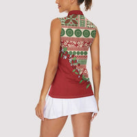 Fiji Marau na Kerisimasi Women Sleeveless Polo Shirt Red Tagimoucia Tapa Masi Tribal - Polynesian Pride
