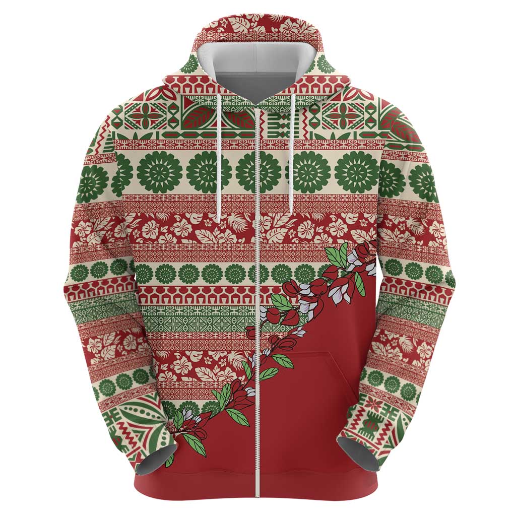Fiji Marau na Kerisimasi Zip Hoodie Red Tagimoucia Tapa Masi Tribal - Polynesian Pride