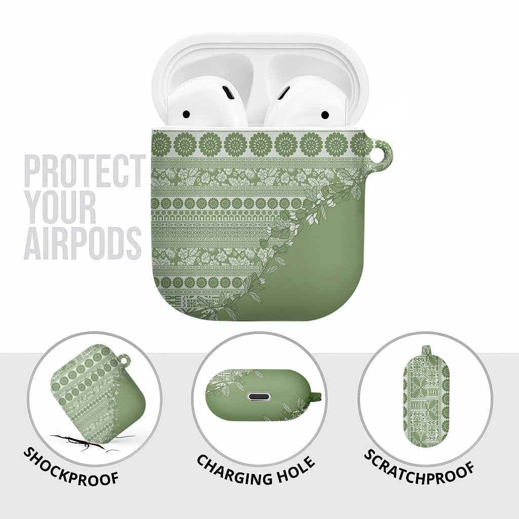 Fiji Marau na Kerisimasi AirPods Case Sage Green Tagimoucia Tapa Masi Tribal LT9 - Polynesian Pride