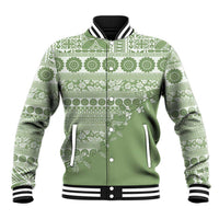 Fiji Marau na Kerisimasi Baseball Jacket Sage Green Tagimoucia Tapa Masi Tribal - Polynesian Pride