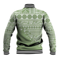 Fiji Marau na Kerisimasi Baseball Jacket Sage Green Tagimoucia Tapa Masi Tribal - Polynesian Pride