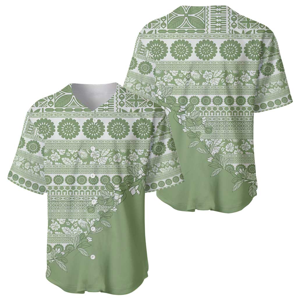 Fiji Marau na Kerisimasi Baseball Jersey Sage Green Tagimoucia Tapa Masi Tribal - Polynesian Pride