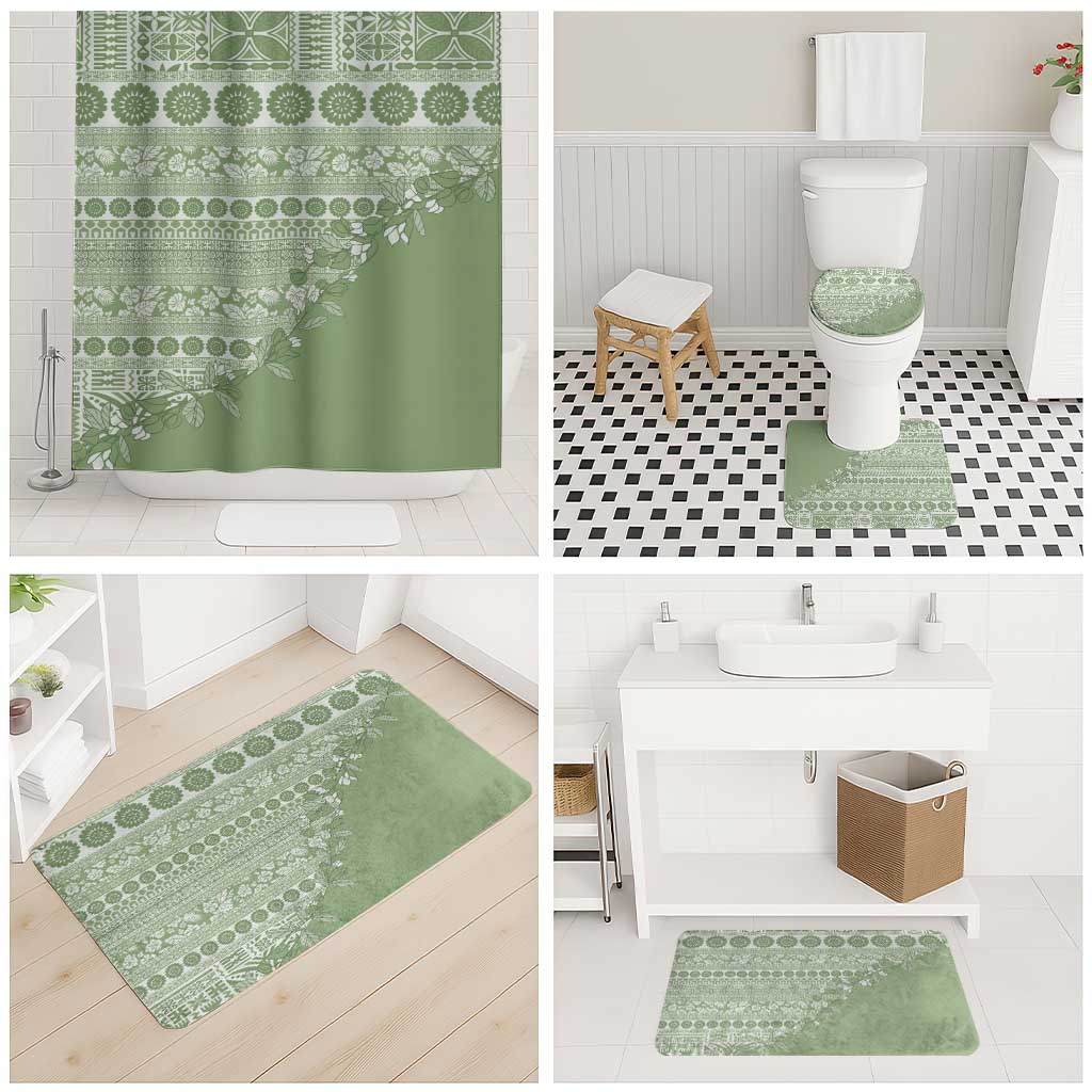 Fiji Marau na Kerisimasi Bathroom Set Sage Green Tagimoucia Tapa Masi Tribal - Polynesian Pride