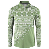 Fiji Marau na Kerisimasi Button Sweatshirt Sage Green Tagimoucia Tapa Masi Tribal - Polynesian Pride