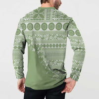 Fiji Marau na Kerisimasi Button Sweatshirt Sage Green Tagimoucia Tapa Masi Tribal - Polynesian Pride