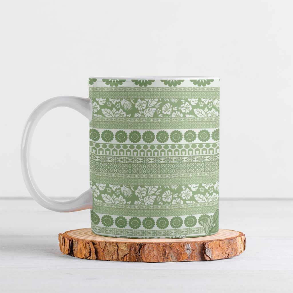 Fiji Marau na Kerisimasi Ceramic Mug Sage Green Tagimoucia Tapa Masi Tribal - Polynesian Pride