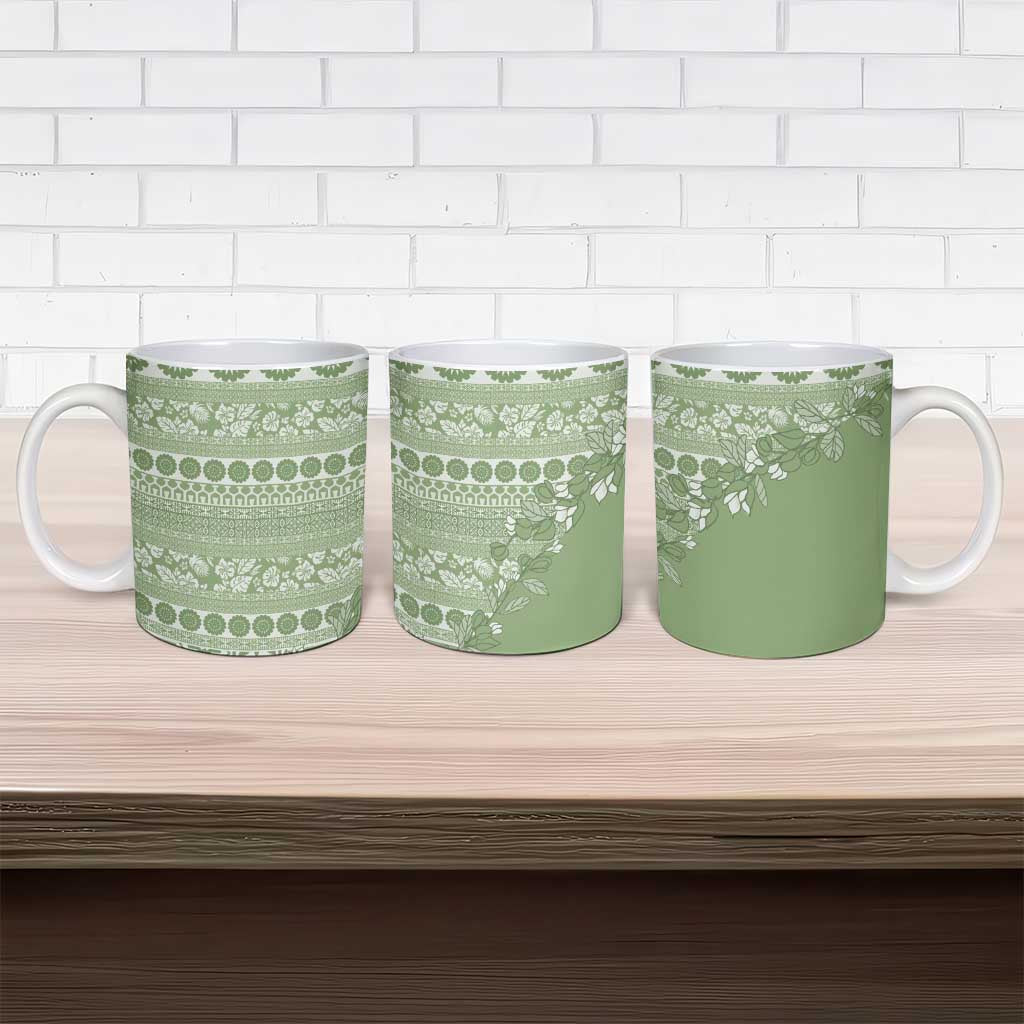 Fiji Marau na Kerisimasi Ceramic Mug Sage Green Tagimoucia Tapa Masi Tribal LT9 - Polynesian Pride