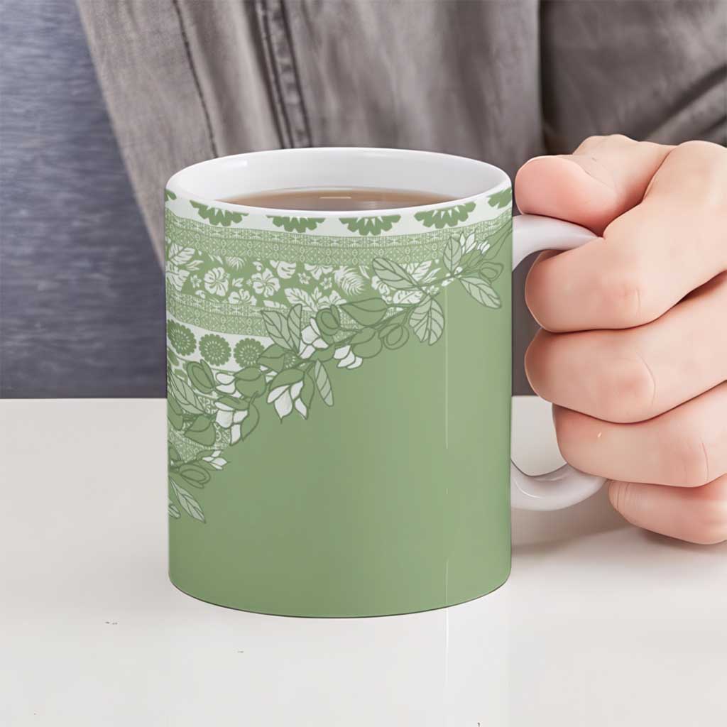Fiji Marau na Kerisimasi Ceramic Mug Sage Green Tagimoucia Tapa Masi Tribal LT9 - Polynesian Pride