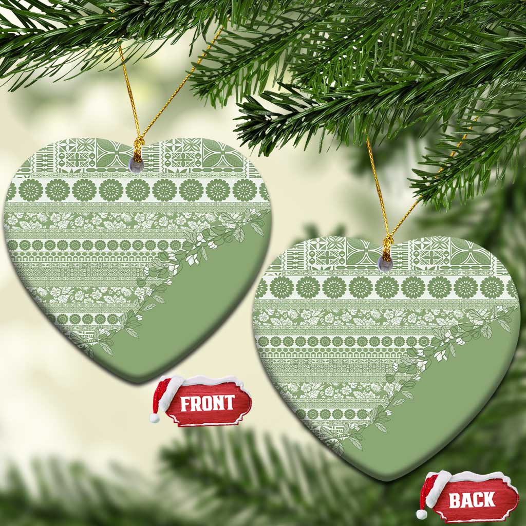 Fiji Marau na Kerisimasi Ceramic Ornament Sage Green Tagimoucia Tapa Masi Tribal - Polynesian Pride