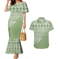 Fiji Marau na Kerisimasi Couples Matching Mermaid Dress and Hawaiian Shirt Sage Green Tagimoucia Tapa Masi Tribal - Polynesian Pride