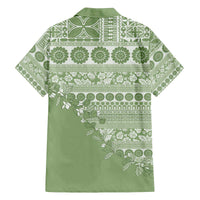 Fiji Marau na Kerisimasi Family Matching Off The Shoulder Long Sleeve Dress and Hawaiian Shirt Sage Green Tagimoucia Tapa Masi Tribal - Polynesian Pride