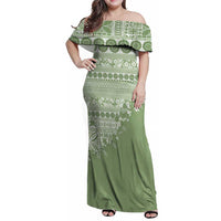 Fiji Marau na Kerisimasi Family Matching Off Shoulder Maxi Dress and Hawaiian Shirt Sage Green Tagimoucia Tapa Masi Tribal - Polynesian Pride