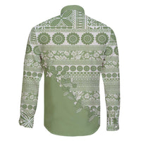 Fiji Marau na Kerisimasi Family Matching Off Shoulder Short Dress and Hawaiian Shirt Sage Green Tagimoucia Tapa Masi Tribal - Polynesian Pride