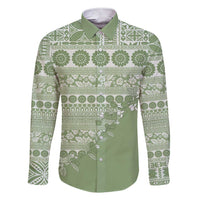 Fiji Marau na Kerisimasi Family Matching Short Sleeve Bodycon Dress and Hawaiian Shirt Sage Green Tagimoucia Tapa Masi Tribal - Polynesian Pride