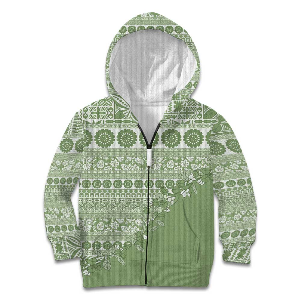 Fiji Marau na Kerisimasi Kid Hoodie Sage Green Tagimoucia Tapa Masi Tribal - Polynesian Pride