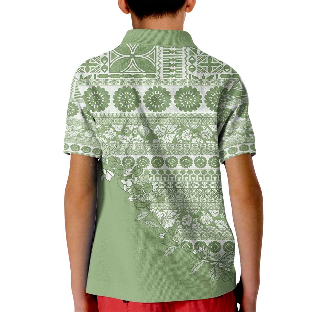 Fiji Marau na Kerisimasi Kid Polo Shirt Sage Green Tagimoucia Tapa Masi Tribal - Polynesian Pride
