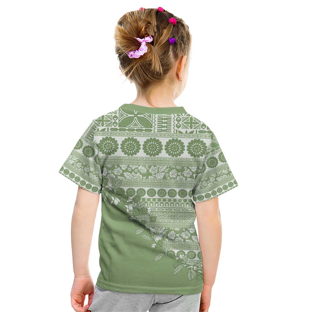 Fiji Marau na Kerisimasi Kid T Shirt Sage Green Tagimoucia Tapa Masi Tribal - Polynesian Pride