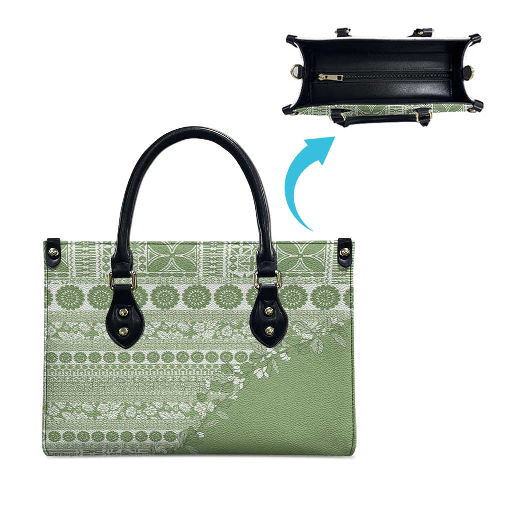 Fiji Marau na Kerisimasi Leather Bag Sage Green Tagimoucia Tapa Masi Tribal - Polynesian Pride