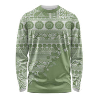 Fiji Marau na Kerisimasi Long Sleeve Shirt Sage Green Tagimoucia Tapa Masi Tribal - Polynesian Pride
