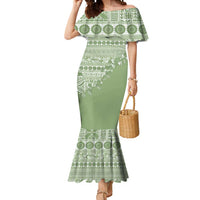 Fiji Marau na Kerisimasi Mermaid Dress Sage Green Tagimoucia Tapa Masi Tribal - Polynesian Pride