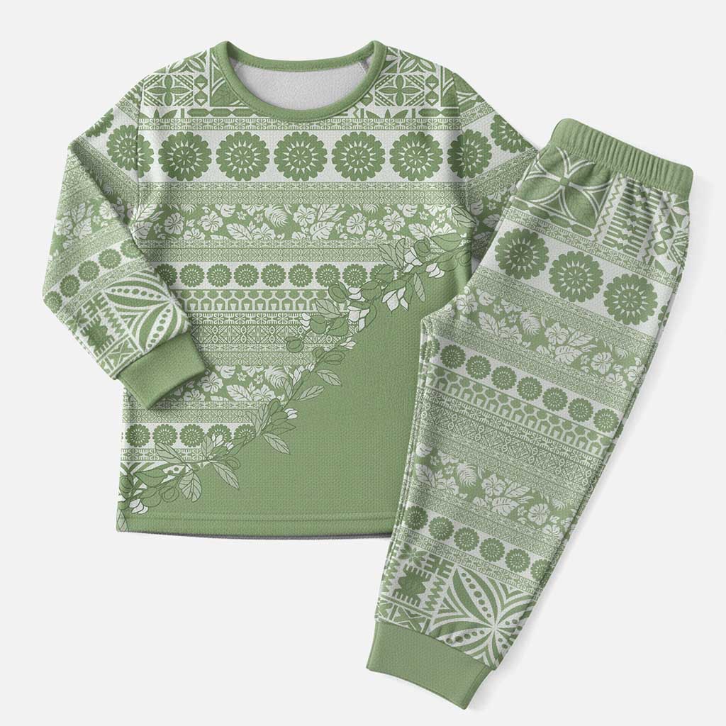 Fiji Marau na Kerisimasi Christmas Pajama Set Sage Green Tagimoucia Tapa Masi Tribal - Polynesian Pride